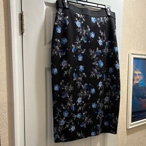 Alfani Black and Blue Floral Pencil Skirt